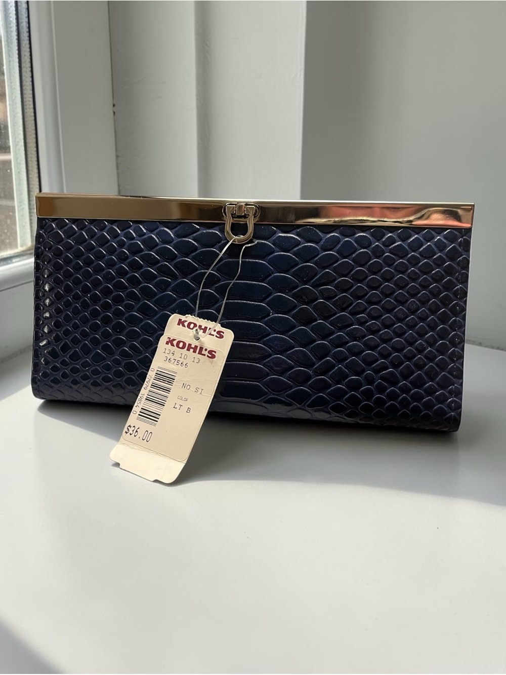 Navy Textured Clutch with Silver Trim - New